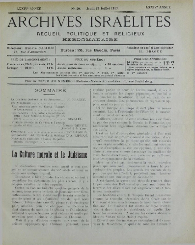 Archives israélites de France. Vol.74 N°29 (17 juil. 1913)